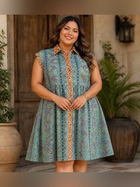 Easel multi-colored boho mini dress plus size